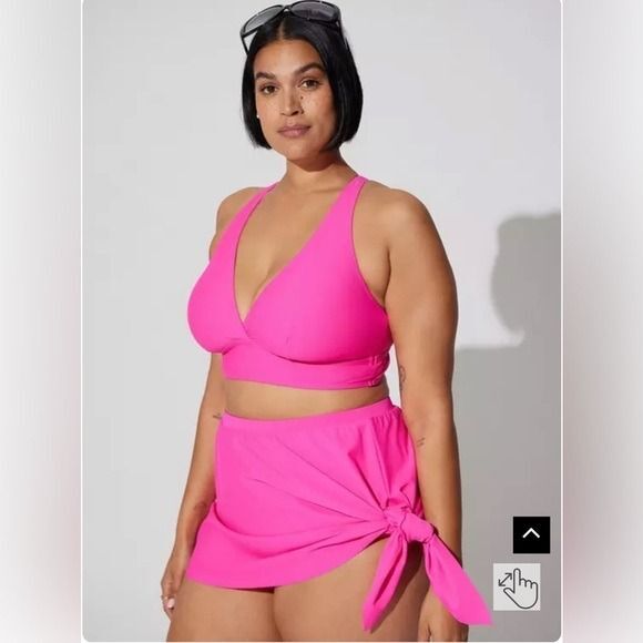 Torrid High Rise Mid Length Side Tie Swim Skirt With Brief Pink Glo 1x NWT - Picture 11 of 12